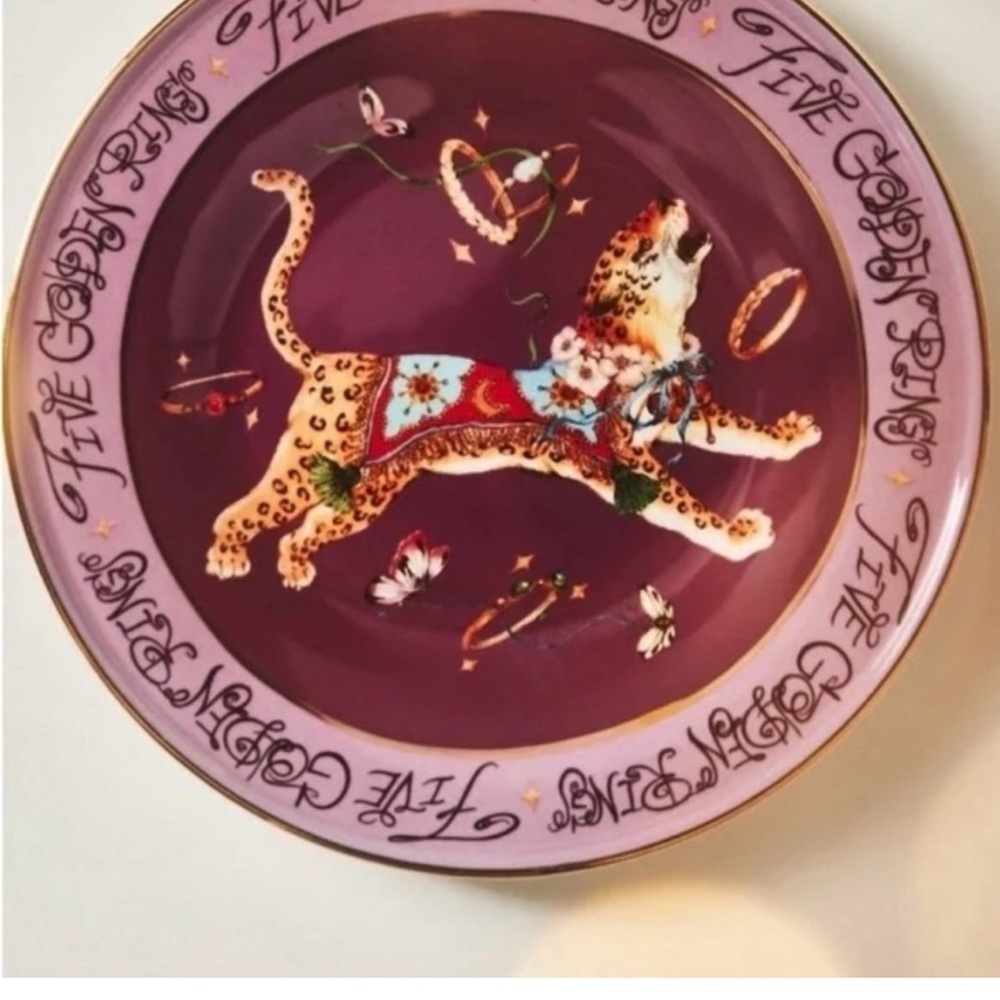 Anthropologie Phannapast 12 Days Christmas Stoneware Desert Plate 5 Golden Rings